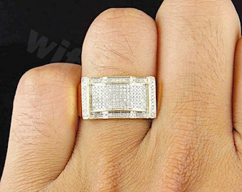 Men's Perfect Diamond Ring, Wedding Ring For Men's, 2.4 Ct Simulated Diamond, 14k Yellow Gold, Men's Bezel Set Ring, Men's Engagement Ring