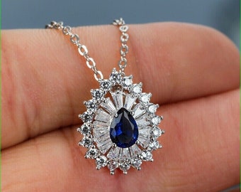 Cadeau de mariage pour femme, collier diamants forme poire, or blanc 14 carats, pendentif 2 carats sans chaîne, diamant taille émeraude, collier fantaisie