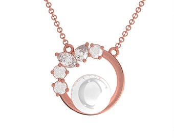 Cadeau femme pour elle, diamant taille poire 2 carats, pendentif en forme de cercle, pendentif styliste, or blanc 14 carats, pendentif avec chaîne, pendentif diamant fantaisie