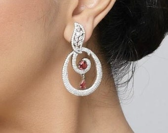 Bridal's Gift, Wedding Earrings, Drop Dangle Earring, Ruby Diamond Earrings, Women's Diamond Earrings, 2Ct Simulated Diamond, 14K White Gold