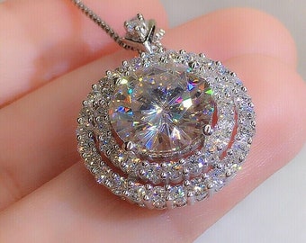 Regalo di nozze, diamante a taglio rotondo da 1,5 ct, collana stilista, collana a forma di cerchio, oro bianco 14K, pendente senza catena, pendente con diamante pesante