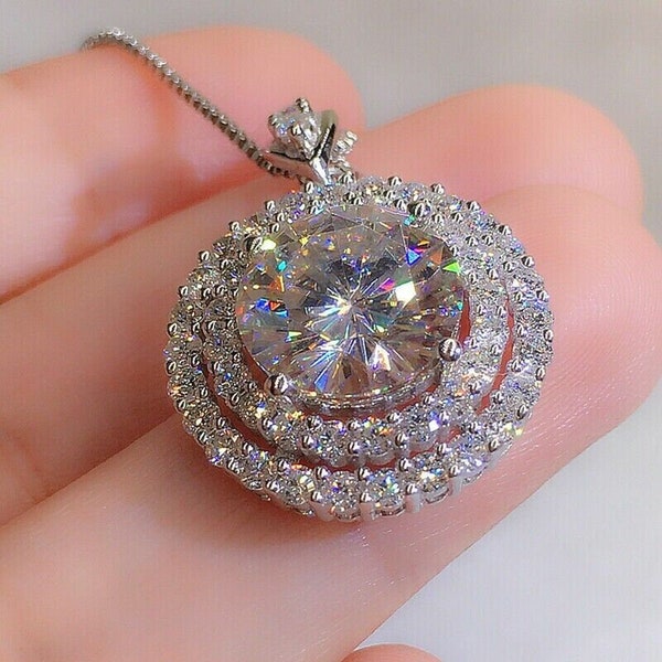 Wedding Gift, 1.5ct Round Cut Diamond, Stylist Necklace, Circle Shape Necklace, 14K White Gold, Pendant Without Chain, Heavy Diamond Pendant