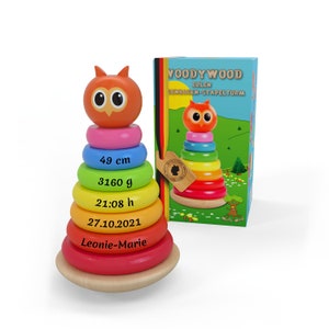 WoodyWood® Baby Gift Birth, Stacking Tower Personalized, Stacking Tower, Gift Birth, Personalized Gift Baby