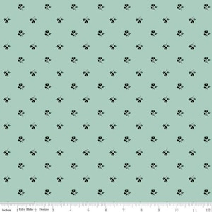 May include: A repeating pattern of dark green floral sprigs on a light blue background. The pattern is evenly spaced and creates a subtle, elegant design.