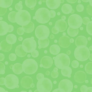 May include: A seamless pattern featuring overlapping, translucent circles in varying sizes and shades of green. The background is a solid, lighter green, creating a soft, watercolor-like effect. This design is suitable for fabric, wallpaper, or digital art.