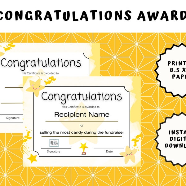 Congratulations Award | Congratulations Certificate | Celebration Award | Non-Editable DIY Fill-in Certificate