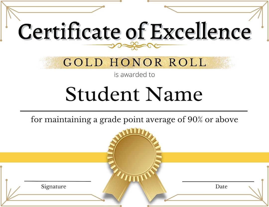 Gold Honor Roll Certificate Gold Honor Roll Award Non editable Fill Gold Honor Roll Certificate Gold Honor Roll Award Non editable Fill