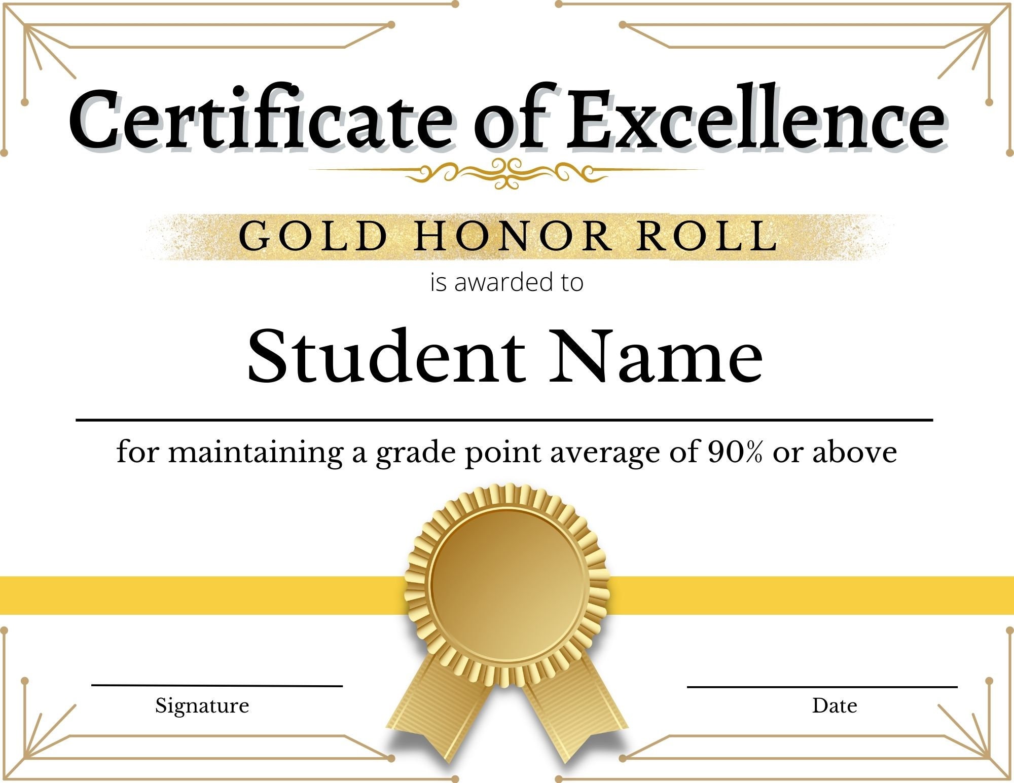 Gold Honor Roll Certificate Gold Honor Roll Award Non editable Fill gold-honor-roll-certificate-gold-honor-roll-award-non-editable-fill