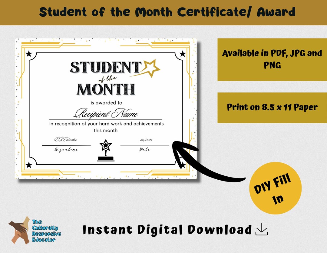 Student of the Month Certificate Printable | Editable Classroom Award ...