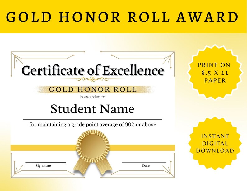 Gold Honor Roll Certificate Gold Honor Roll Award Non editable Fill Gold Honor Roll Certificate Gold Honor Roll Award Non editable Fill