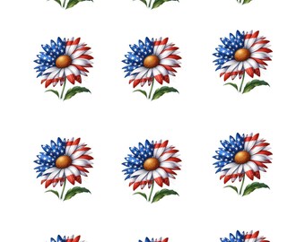 Patriotic Daisy Clay Transfer Paper, Image Transfer Design for Earrings, Water Soluble Transfer Paper for Polymer Clay