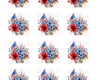 Patriotic Flowers with Flag Clay Transfer Paper, Image Transfer Design for Earrings, Water Soluble Transfer Paper for Polymer Clay