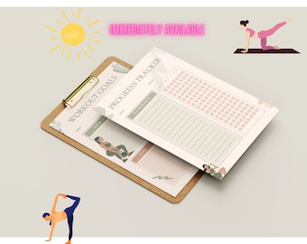 Dziennik treningowy | Monitor fitnessu, cele treningowe | Monitor postępów na siłowni dla Twojego zdrowego dziennika | Gotowy do wydruku w formacie PDF