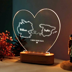 Customizable Lamp for Distant Relationships and Couples - Long Distance Gift for Couple - Valentines Day Gift for Him Her - Anniversary Gift