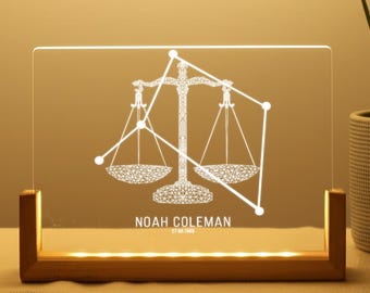 Lámpara personalizada con signo del zodiaco, luz nocturna de constelación personalizada con nombre y fecha, decoración astrológica para el hogar, Piscis y Escorpio, amuleto de constelación