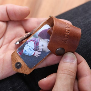 Porte-clé personnalisé pour papa - Porte-clés personnalisé pour papa - Cadeau pour la fête des pères - 1ère fête des pères - Idées cadeaux pour papa - Porte-clé photo en cuir