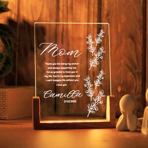 Luz de noche personalizada con letras escritas a mano para mamá - Regalo para el día de la madre - Ideas de regalos para mamá - Regalos de cumpleaños para mamá - Regalos navideños para mamá