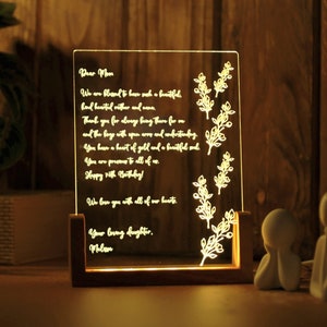 Luz de noche personalizada con letras escritas a mano para mamá - Regalo para mamá - Regalos de cumpleaños para abuelas y mamás - Regalo para el día de la madre - Regalos navideños para mamás