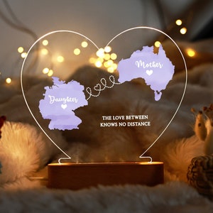 Custom Two Map Night Light - Mothers Day Gift for Long Distance - Mom Birthday Gift - Gift for Mom from Daughter - Unique Mothers Day Gift