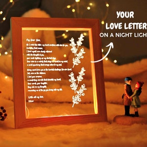 Luz de noche con carta personalizada escrita a mano como regalo de San Valentín - Regalos de aniversario de boda - Regalo romántico para parejas - Carta de amor