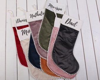 Personalized Velvet Christmas Stocking - Name Stockings - Family Stockings - Christmas Decor - Xmas Red White Blue Green Handmade Stockings