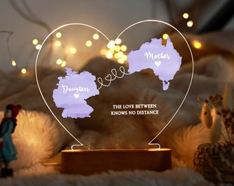 Custom Two Map Night Light - Mothers Day Gift for Long Distance - Mom Birthday Gift - Gift for Mom from Daughter - Unique Mothers Day Gift