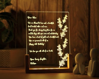 Personalized Hand-Written Letter Night Light for Mom - Gift for Mom - Grandma Mommy Birthday Gifts - Mothers Day Gift - Christmas Mom Gifts