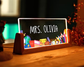 Decoración personalizada del aula - Placa con el nombre del escritorio - Regalos personalizados para el maestro - Regalo para el maestro - Regalos de regreso a la escuela - Signo del maestro para el escritorio