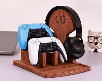 Custom Wooden Controller and Headset Stand Gift - Husband Birthday Gift - Gamer Room Decor - Christmas Gift for Dad - Tech Accessories Gifs