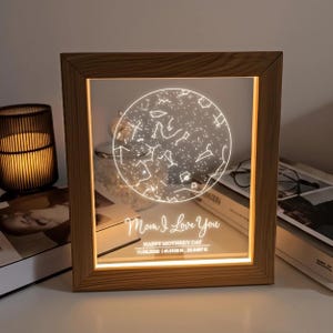 Luz nocturna con mapa estelar personalizado - Regalo de cumpleaños para mamá - Constelación estelar grabada - Regalo de mapa estelar - Regalo personalizado para mamá - Regalo para el Día de la Madre