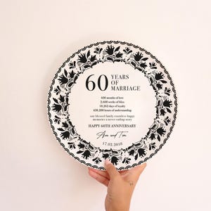Personalized 60th Anniversary Porcelain Plate - Custom Gift for 60 Years of Marriage - Diamond Wedding Keepsake for Couple - Wedding Platter