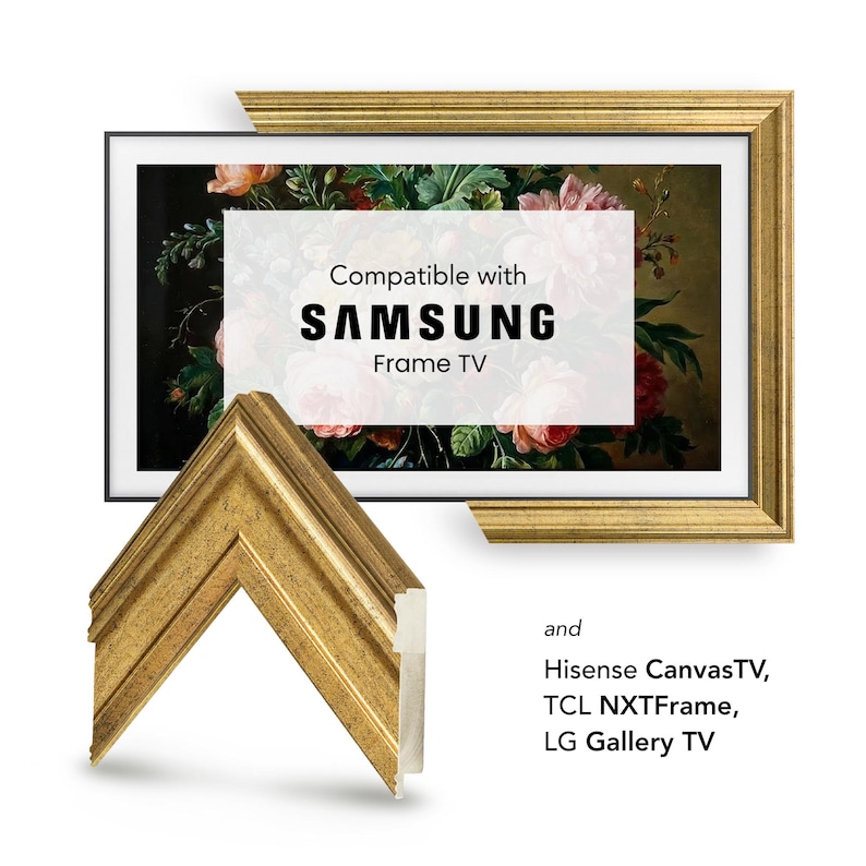 Gold Gilded TV Frame, Compatible for Samsung Frame, Custom TV Frame, 32, 43, 50, 55 Inch Ornate Frame, TV Frame for Your Samsung Frame Tv image 5