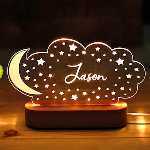 Baby Bedroom Night Light - Newborn Gift - Nursery Decor Boy Girl - Personalized Moon Night Light With Name - Custom Moon & Star Night Light
