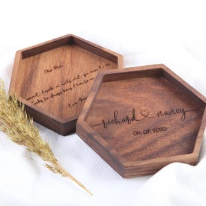 Personalized Walnut Tree Hexagon Tray - Father's Day Gift - Engraved Key or Ring Dish - Entryway Tray - Jewelry Tray - Birthday Gift for Dad