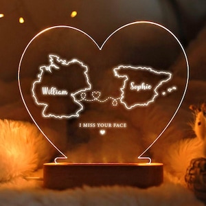 Long Distance Friendship Night Light, Custom Map (Two States), Christmas Gift for Long Distance