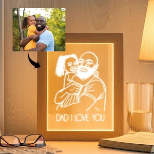Personalized Line Art Lamp for Dad – Custom Father’s Day Gift from Kids – Acrylic LED Light with Photo - Custom Dad Portrait - New Dad Gift