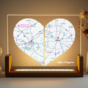 Benutzerdefinierte LED-Herzlampe an zwei Orten, benutzerdefiniertes Kartennachtlicht mit Namen, Fernverlobungsgeschenk, Jubiläumsgeschenk für ihn, frisch vermählte Geschenke
