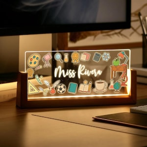 Placa LED de escritorio para profesor - Regalo personalizado - Lámpara acrílica personalizada con nombre - Regalo de jubilación - Decoración para el aula