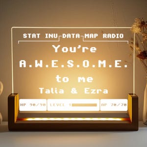 Gamer Style LED Night Light with Custom Names, Pixel Screen Acrylic Light for Him, Nerdy Gift Idea for Gamer Couples, Xmas Gift for Him