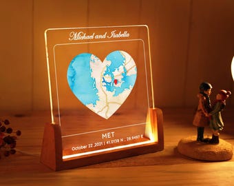 Personalisierte unser erstes Date Map Nachtlicht - wo wir uns getroffen haben - personalisiertes Geschenk für Paare - benutzerdefinierte Kartendruckplakette - wo alles begann