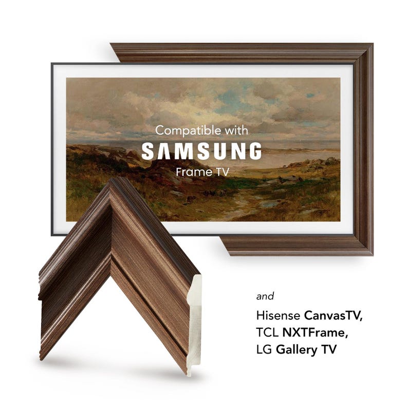 Custom Radiant Gold Hues Walnut Tv Frame, Decorative Frame, Samsung Frame Tv Bezel, Handmade Tv Frame, Brown Tv Frame image 5