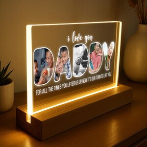 Luz de noche con foto personalizada para papá, lámpara LED, regalo para papá de parte de sus hijos, recuerdo fotográfico para papá, regalo para el Día del Padre 2025