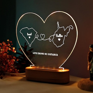 Custom Two Map Night Light for Couple - Long Distance Relationship Gift - Valentines Gift for Long Distance - Couple Gift - Gift for Lovers
