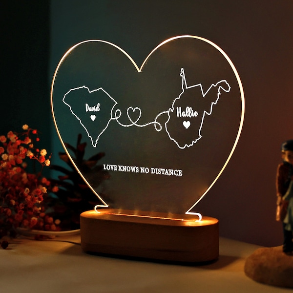 Custom Two Map Night Light for Couple - Long Distance Relationship Gift - Valentines Gift for Long Distance - Couple Gift - Gift for Lovers