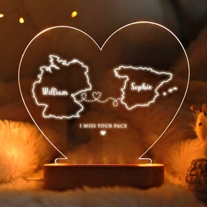 Veilleuse personnalisée à deux cartes pour couple - Cadeau pour la Saint-Valentin - Cadeau pour elle lui - Cadeau pour une relation longue distance - Cadeau de départ - Cadeau pour couple