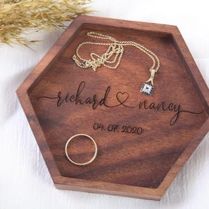 Personalized Walnut Tree Hexagon Tray - Engraved Key or Ring Dish - Entryway Tray - Jewelry Tray - Gift for Wife - 5th Anniversary Gifts