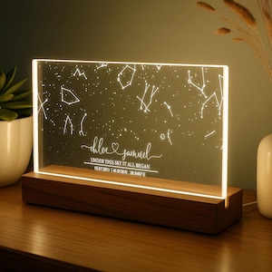 Veilleuse carte des étoiles personnalisée, cadeau couple date du ciel, lampe graphique de la constellation personnalisée, cadeau d'anniversaire pour lui, 1er 5e 10e anniversaire