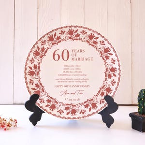 Personalized 60th Anniversary Porcelain Plate - Custom Gift for 60 Years of Marriage - Diamond Wedding Keepsake for Couple - Wedding Platter