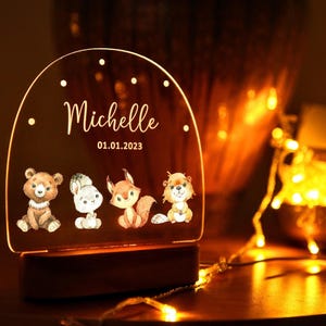 Custom Animal Night Light for Kids – Personalized Nursery Lamp with Name - Baby Room Decor - LED Safari Jungle Theme Gift - 1st Birthday