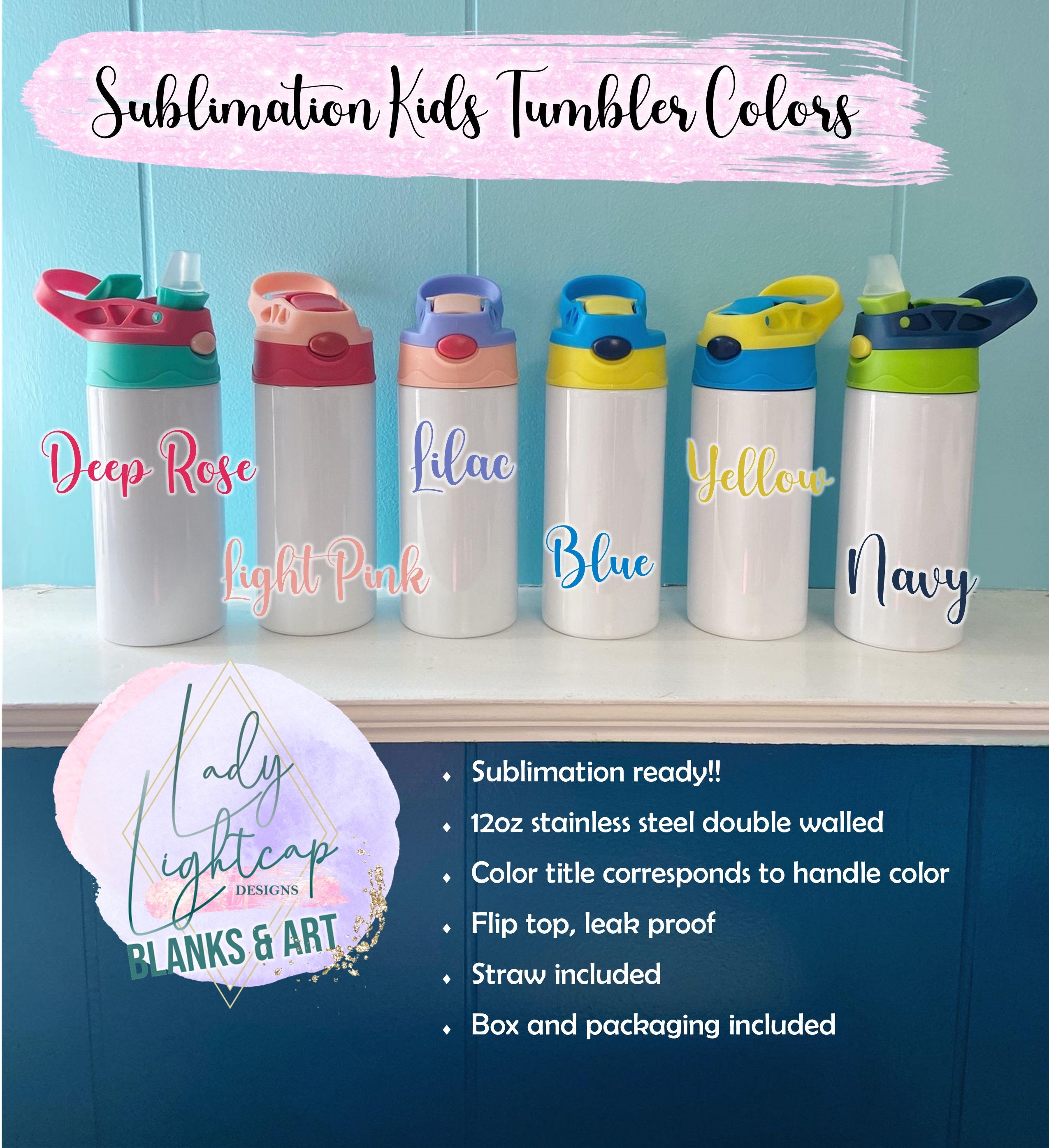 Sublimation Kids Tumbler Blank Kids Blue Green Water Bottle, Kids